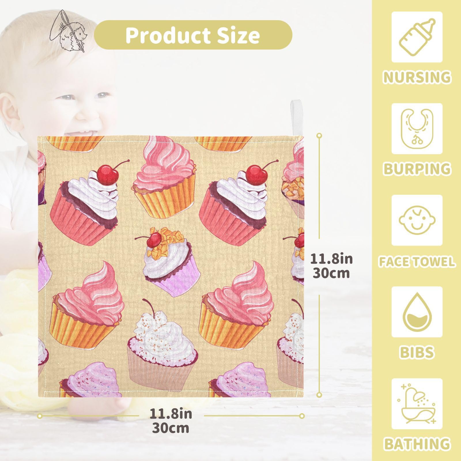 Kigai Delicious Little Cake Baby Washcloths,5pcs Ultra Soft Absorbent Towel,Newborn Bath Face Towel, Natural Reusable Baby Wipes for Sensitive Skin, Baby Registry as Shower