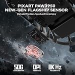 ATTACK SHARK R2PRO 45g Souris en alliage de magnésium super-léger, PixArt PAW3950 Capteur, 42000DPI, 8000Hz Taux de sondage sans fil, 2,4G/BT/Wired Gaming Mouse, souris programmable avec câble enrouleur, PC/Mac, gris