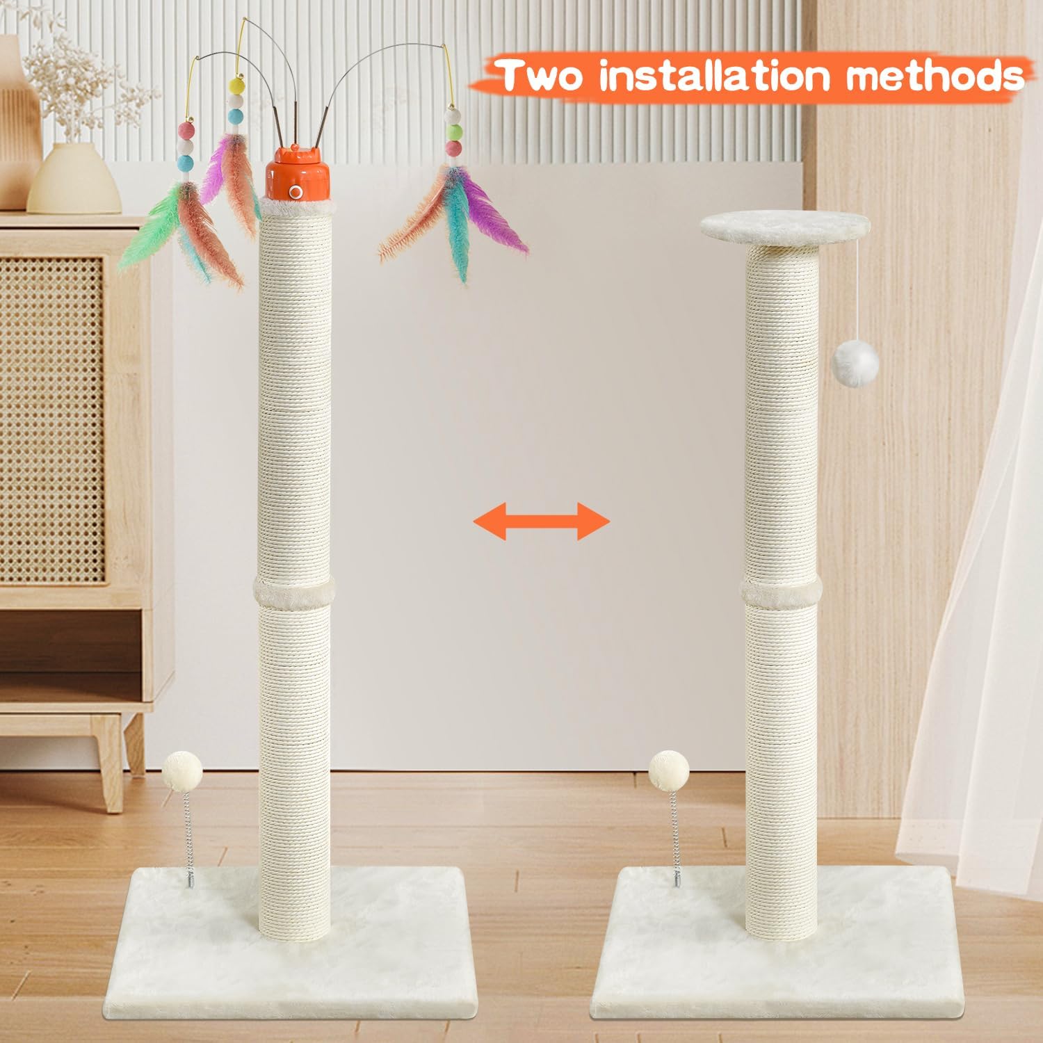 Cat Scratching Post，42.5" Tall Heavy Duty Cat Scratcher，Scratching Posts for Indoor Cats Adult with Interactive Cat Toys Automatic Teaser Wand and Rotating Hanging Balls