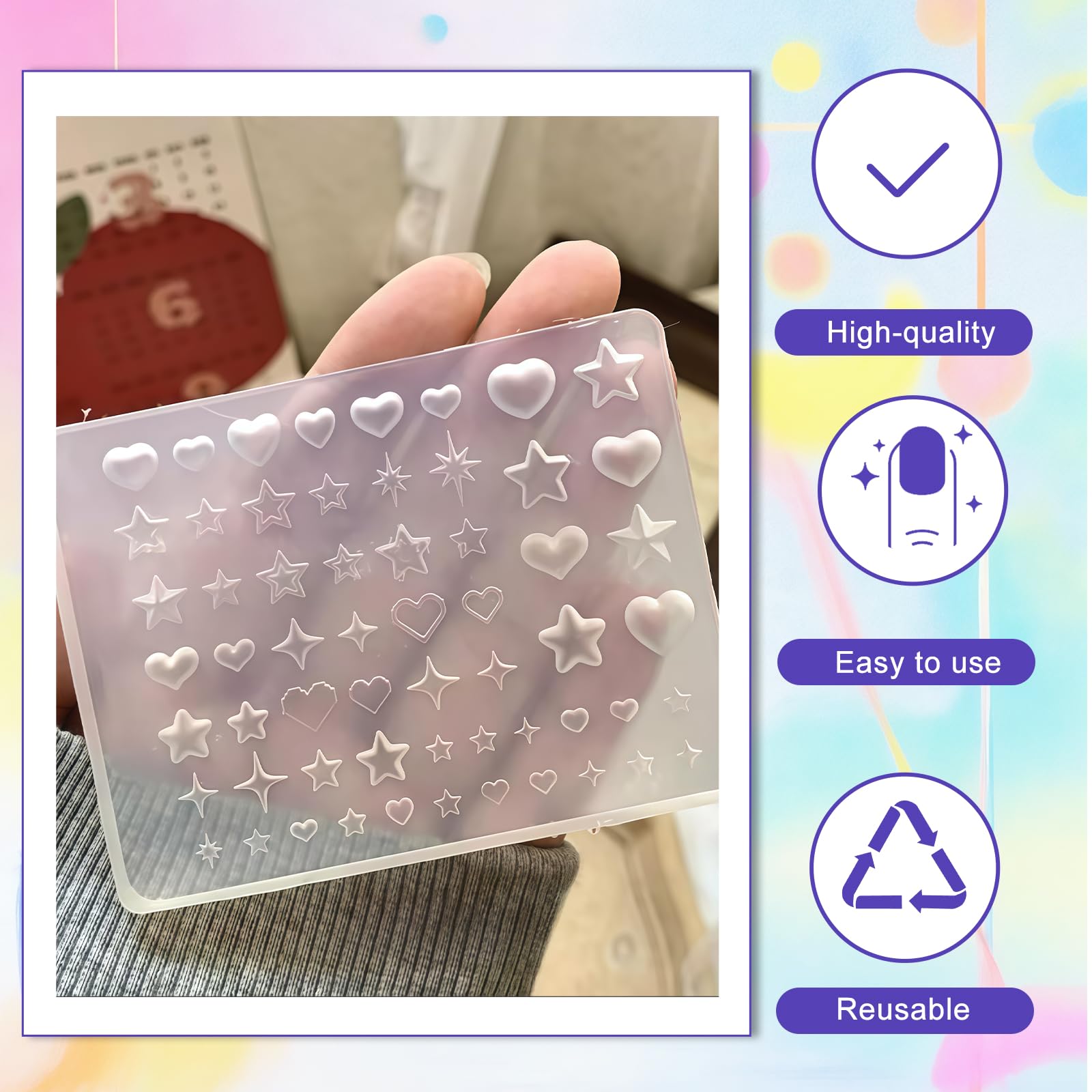Silicona Formas De Uñas Estrella Corazón Hexagrama 3D Estrellas Diseño Para Uñas Resina Colgantes De Estrella Plantilla Grabado Modelo Para Arte De Uñas Acceso
