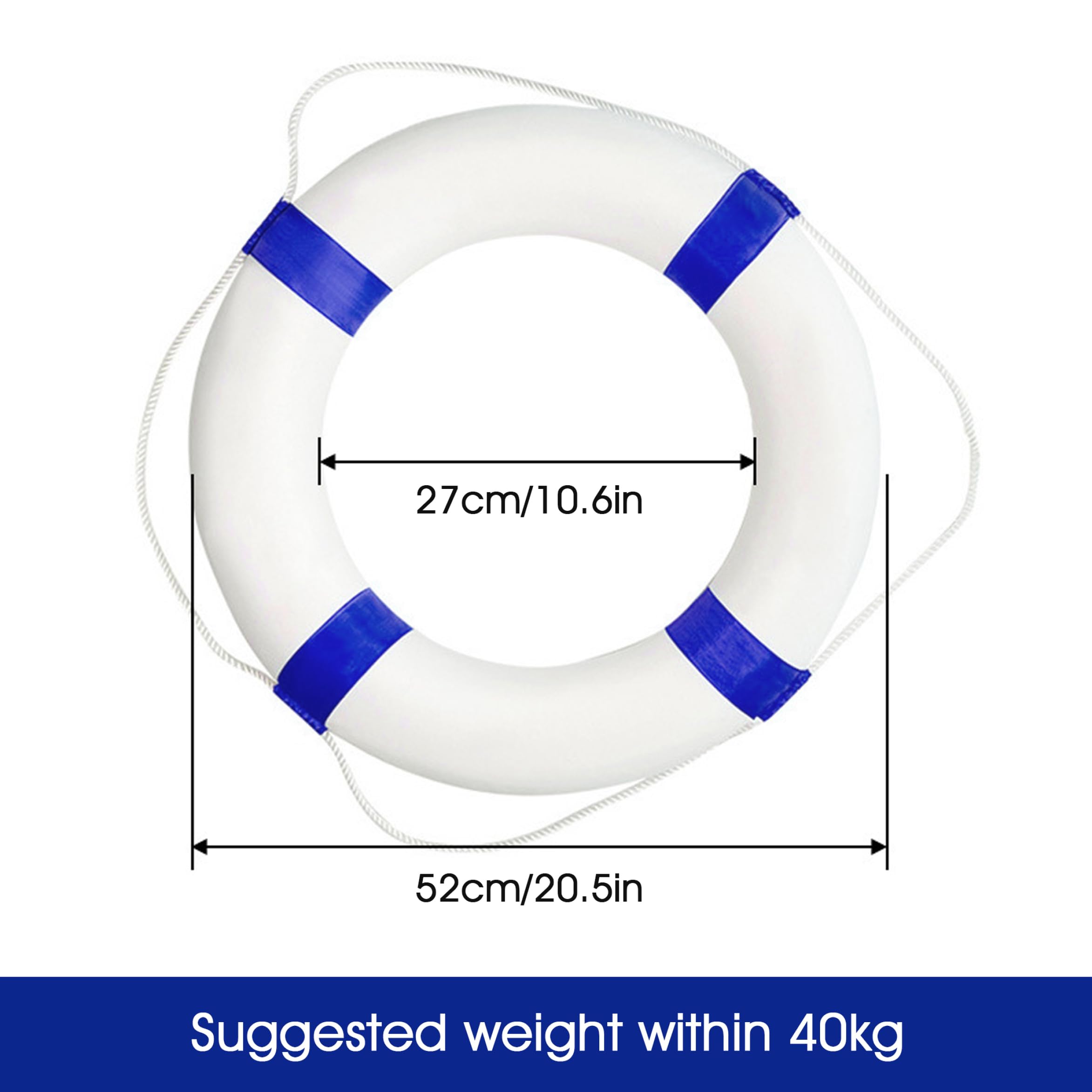 Anillo Salvavidas para Piscina, Anillo Salvavidas de 20 Pulgadas, Seguridad para Piscina sin inflar con lámina Reflectante y Cuerda para decoración de Paredes, Rojo y Blanco