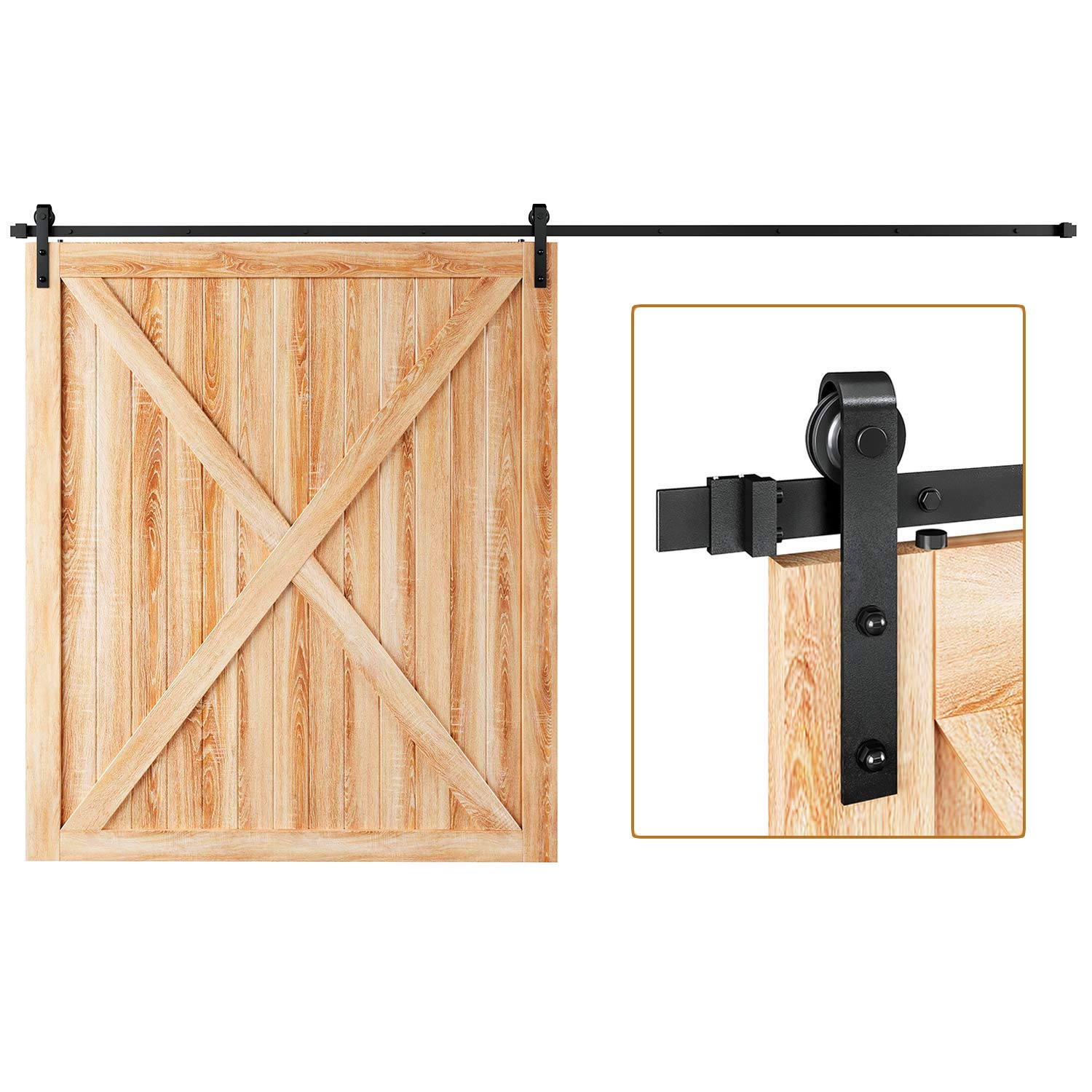 EaseLife 12 FT Sliding Barn Door Hardware Track Kit,Basic J Pulley,Slide Smoothly Quietly,Easy Install (12FT Track Kit for 72" Wide Single Door)