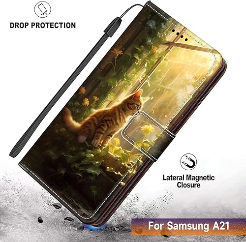 Miniatura 3 de DAFEI Funda tipo cartera para Samsung Galaxy A21 con estampado de gato-aa211 de piel sintética con tapa para tarjetas de crédito y tarjetas de