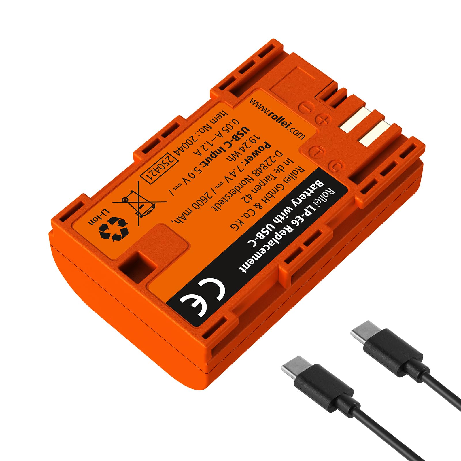 Batería LP-E6 Canon con USB-C Rollei recargable directamente mediante cable de móvil 2