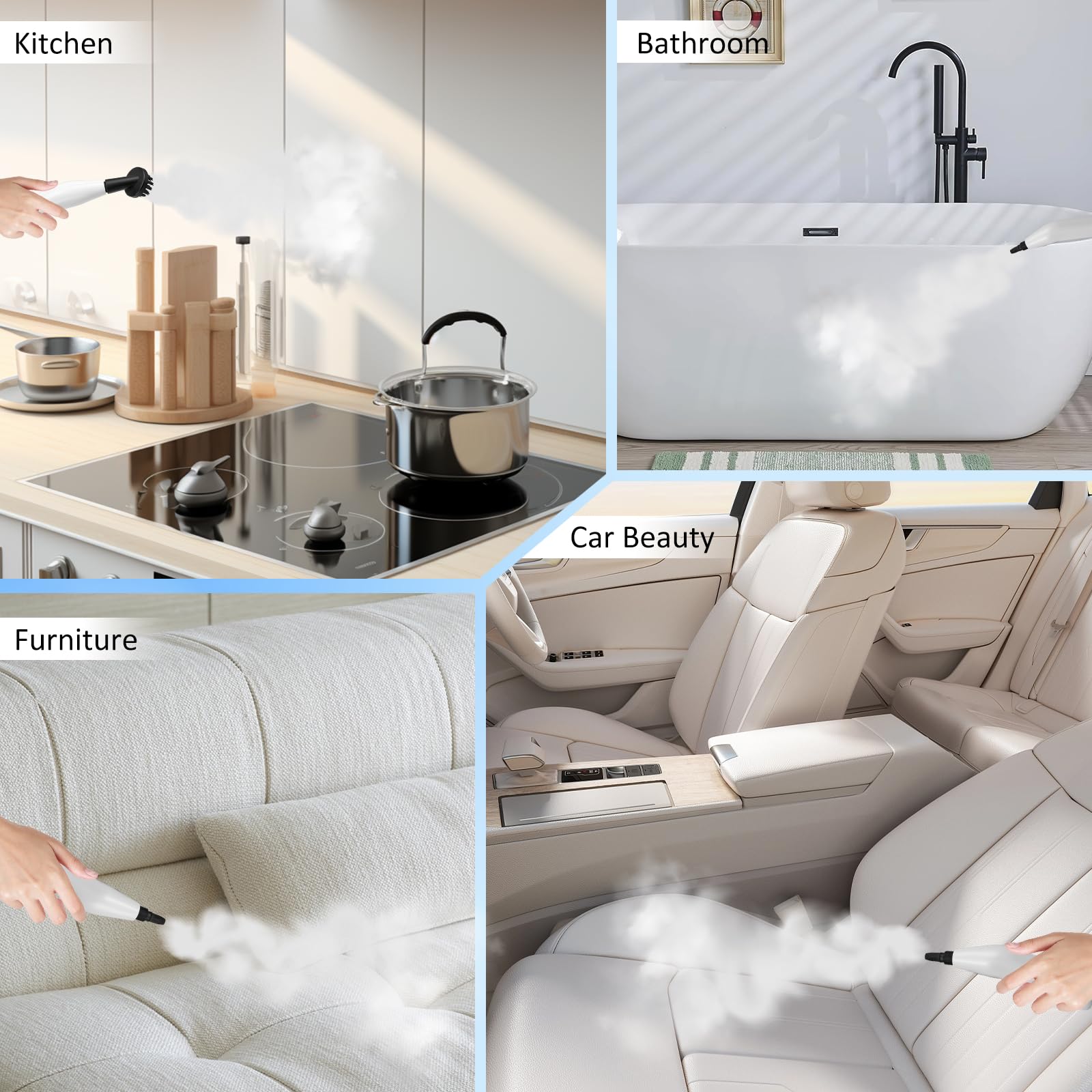 Dampfreiniger mit 8 Aufsätzen & Dampfbügelfunktion, 1200 ml Upgrade Steam Cleaner handdampfreiniger für die Haushaltsreinigung, Dampfreiniger handgerät für Küche Badezimmern Boden Autos Fenstern