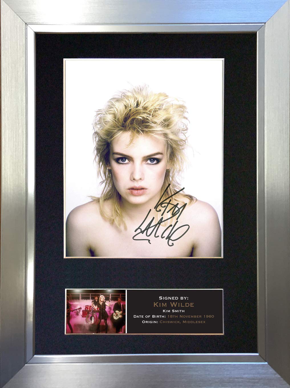 The Autograph Collector Black,Gold,Silver Kim Wilde Signed Autograph Mounted Photo Reproduction Print A4 Rare Perfect Birthday (297 X 210Mm) #726 (Silver Frame)