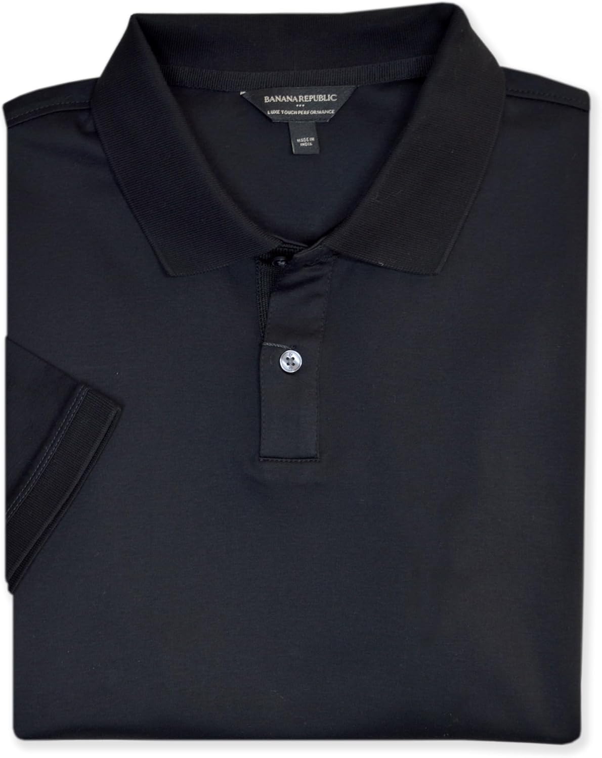 Banana Republic Mens 710638 Standard Fit Luxe Touch Cotton Two Button Dress Polo Shirt (Large, Black)