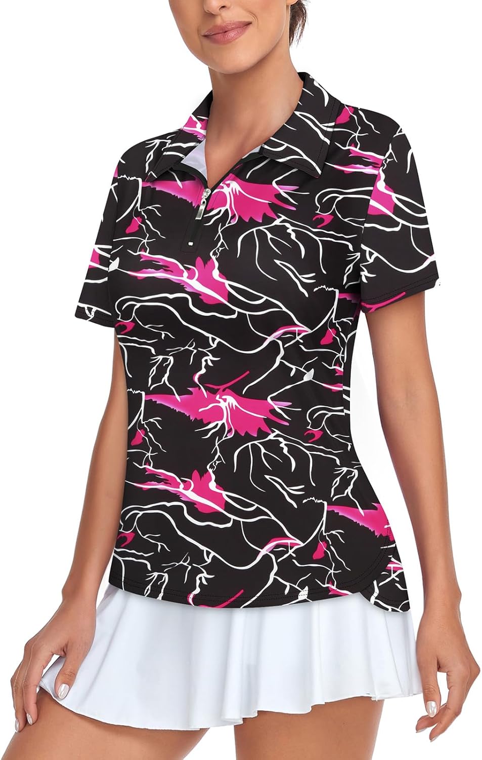 Tanst Sky Women's Golf Polo Shirts Short Sleeve Quarter Zip Pullover Moisture Wicking Workout Tops