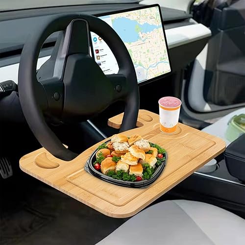 Miniatura 4 de lebogner Bandeja para volante, bandejas de comida de auto de doble cara para comer, laptop, tableta, iPad o cuaderno, acabado suave, gancho en la