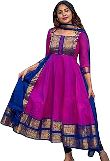 Elegant Zari Jacquard Weaving Gown with Lace Border Dupatta – Traditional Indian Ethnic Wear for Weddings, Festivals, and Special Occasions