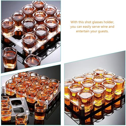 Miniatura 8 de iplusmile Soporte para 12 vasos de chupito, soporte cuadrado acrílico para vasos de vino, bandeja de servir para tequila, whisky, brandy, vodka,