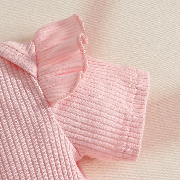 Baby Mädchen Sommer Röcke Sets Kleid Säugling Kurzarm Geripptem Oberteil mit Schleife/Plaid Cord Hosenträgerrock Set 3-teiliges Outfits - 3