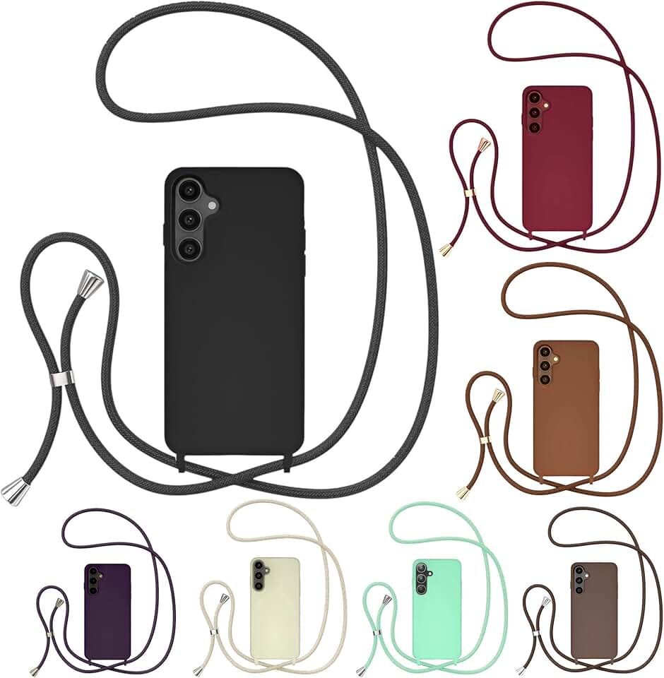 Capa de telefone com cordão transversal para Samsung Galaxy S23 FE 5G S23FE, capa de telefone de silicone com alça de colar ajustável, cordão de pescoço macio, cordão PREMIUM (MARROM)