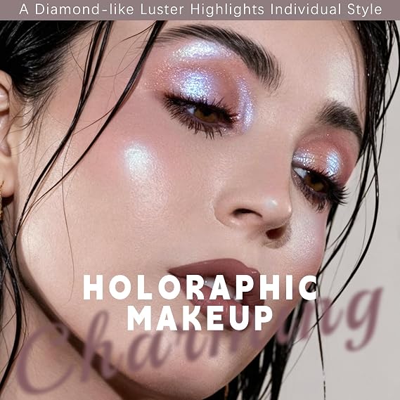 Noerrors Chameleon Single Glitter Eyeshadow Palette,Shimmer Multichrome Eye Shadow,Holographic Pearl Eye Brightener, Intense Color Sparkle Face Highlighter Shine Makeup for Rave,Rose Gold Blue Purple