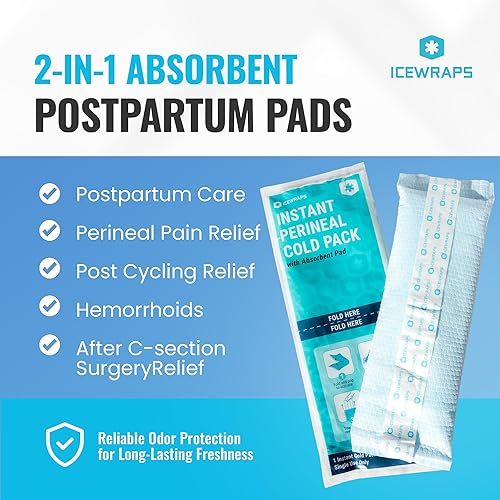 Miniatura 2 de ICEWRAPS Almohadillas posparto instantáneas para mujeres después del nacimiento, bolsas de hielo perineales para cuidado posparto, fáciles de