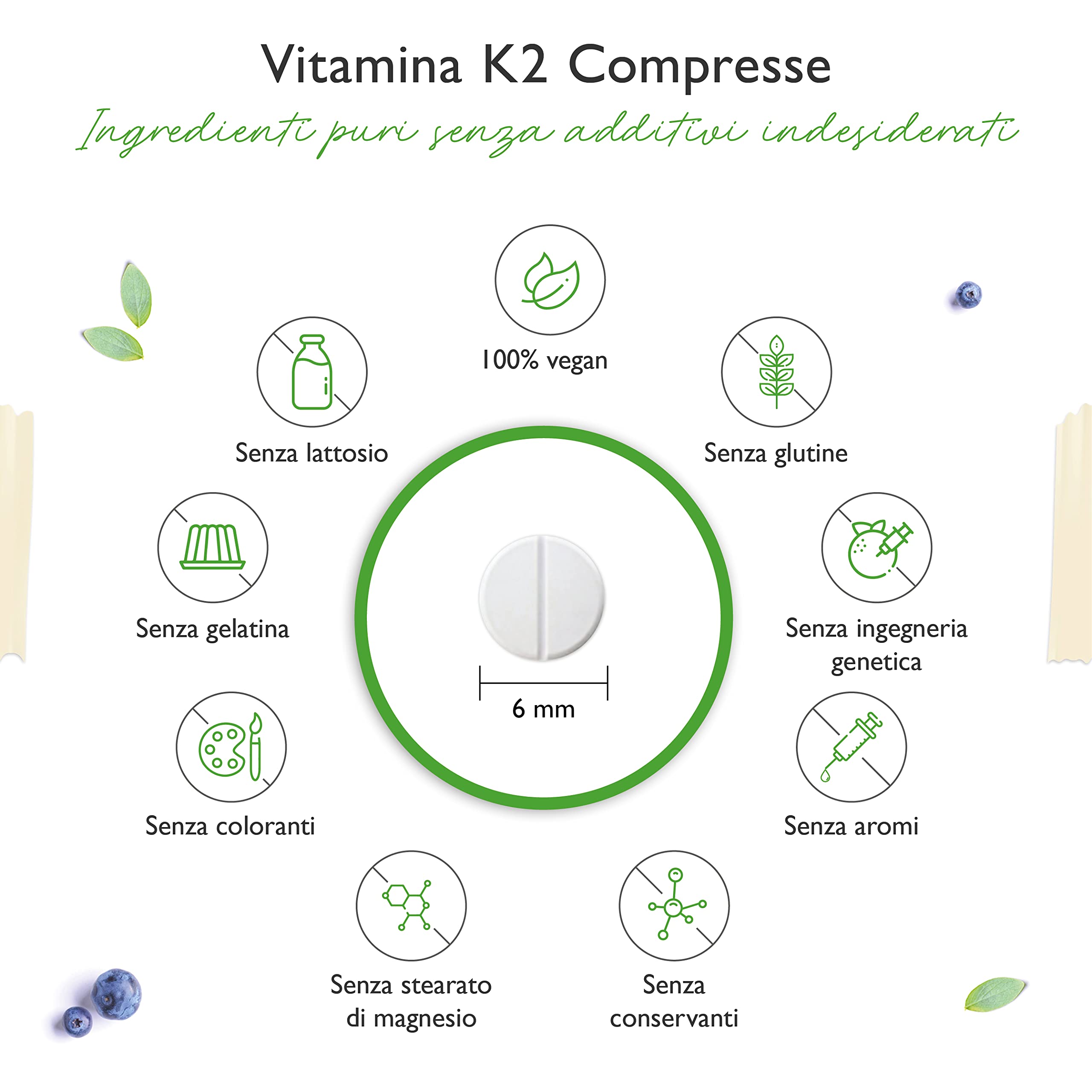Vitamina K2-365 compresse - Materia prima premium: vera K2 con il 99,7+% di MK7 completamente trans (K2VITAL® by Kappa) - Dosaggio elevato - Vegano
