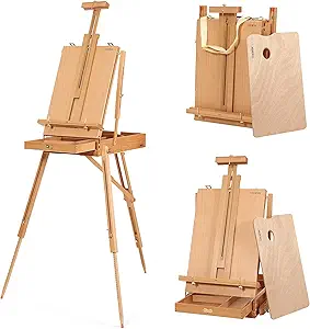 VISWIN French Easel for Painting with Palette, Shoulder Strap & Storage, Adjustable Beech Wood Travel Art Easel Stand, Portable Sketchebox Plein-Air Easel for Adults, Artists, Table Top & Floor Use