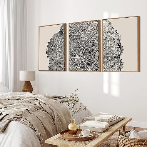 Miniatura 3 de CHDITB Juego de arte de pared de anillos de árbol de madera enmarcados, 16 x 24 pulgadas, lienzo blanco y negro, decoración de pared, impresiones