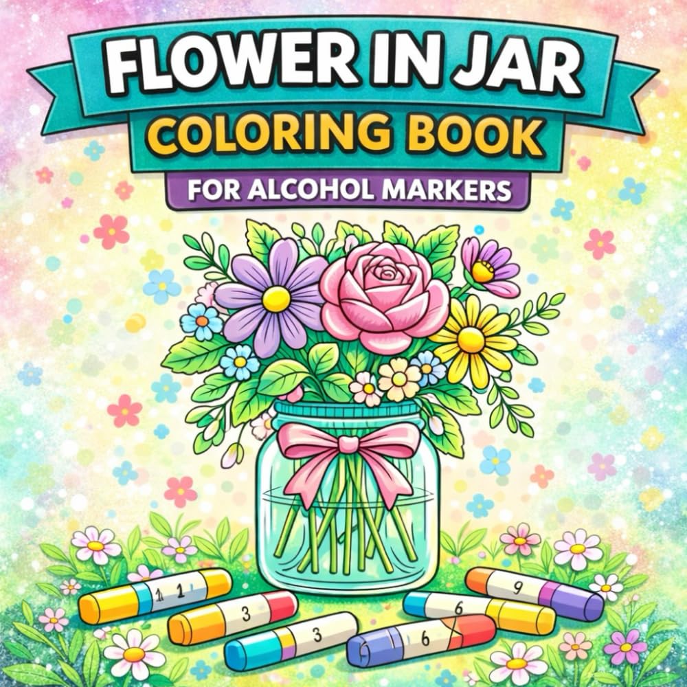 Flower in Jar Coloring Book for Alcohol Markers: Bold and Easy Beautiful Fun Designs for Adults & Teens