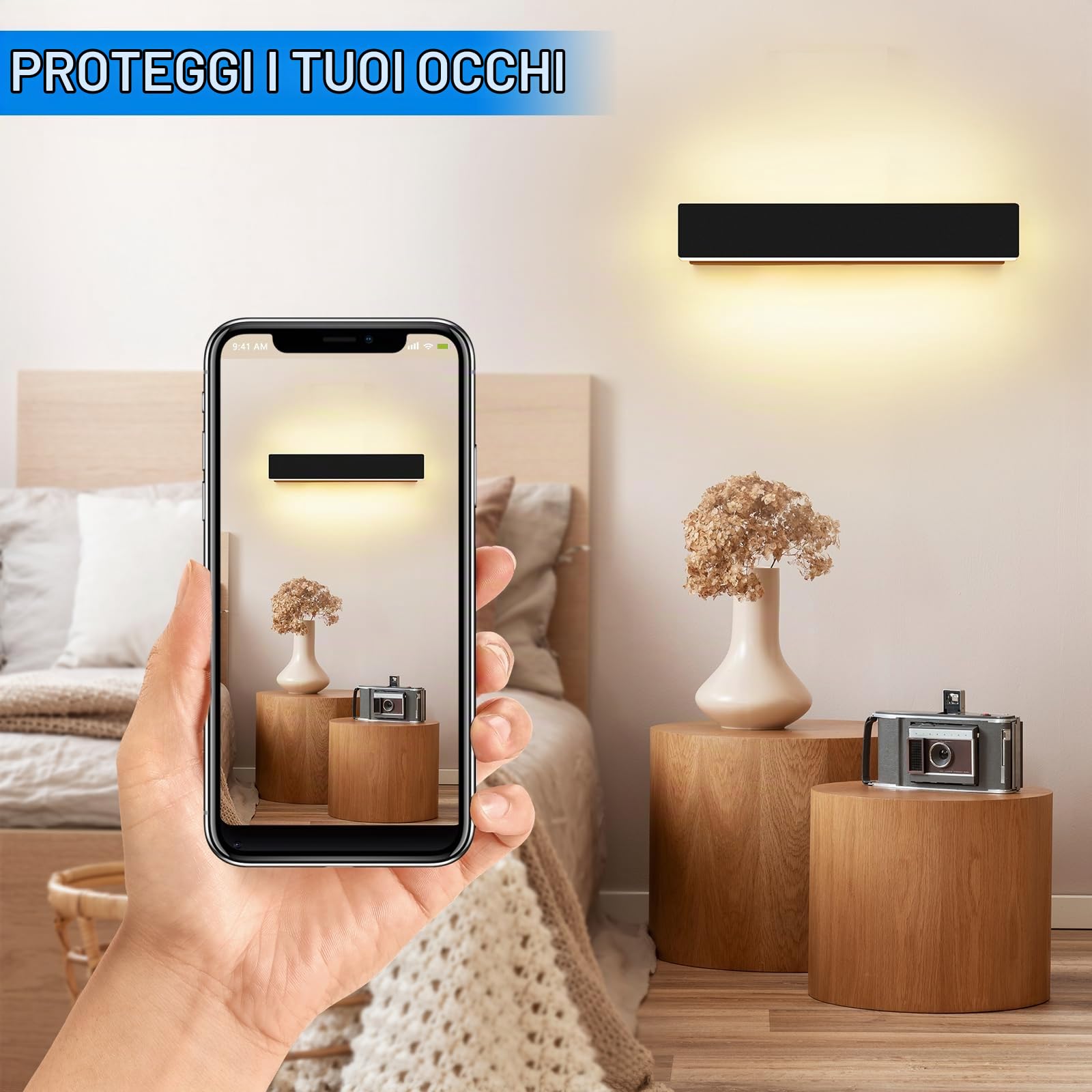 ledmo 2 Pezzi Applique da Parete LED 10W 3000K Nero IP54 Interno Esterno | Luce LED su tutto il perimetro, effetto uniforme e avvolgente; posa orizzontale o verticale, IP54 per interno ed esterno.
