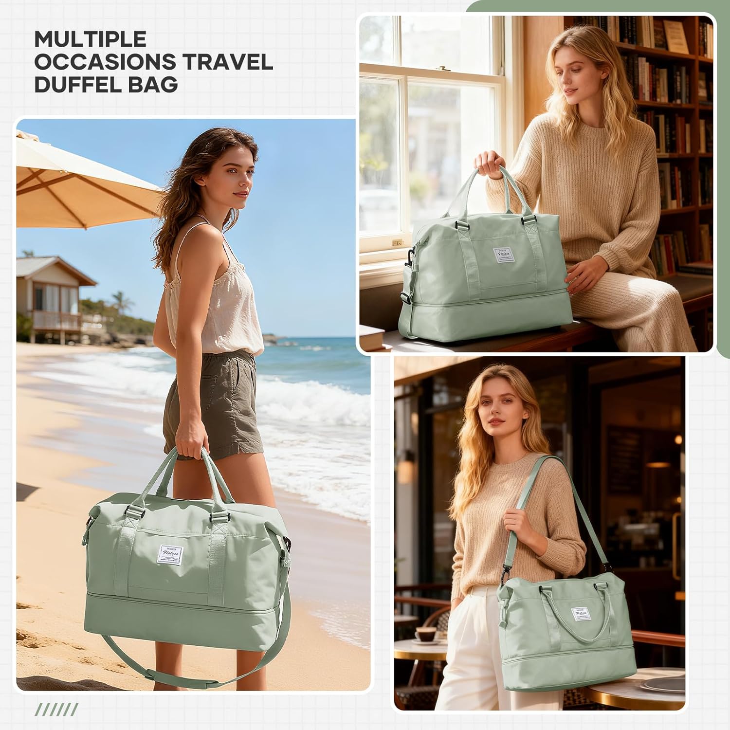 Travel Duffel Bag, Sports Tote Gym Bag, Shoulder Weekender Overnight Bag for Women - Image 3