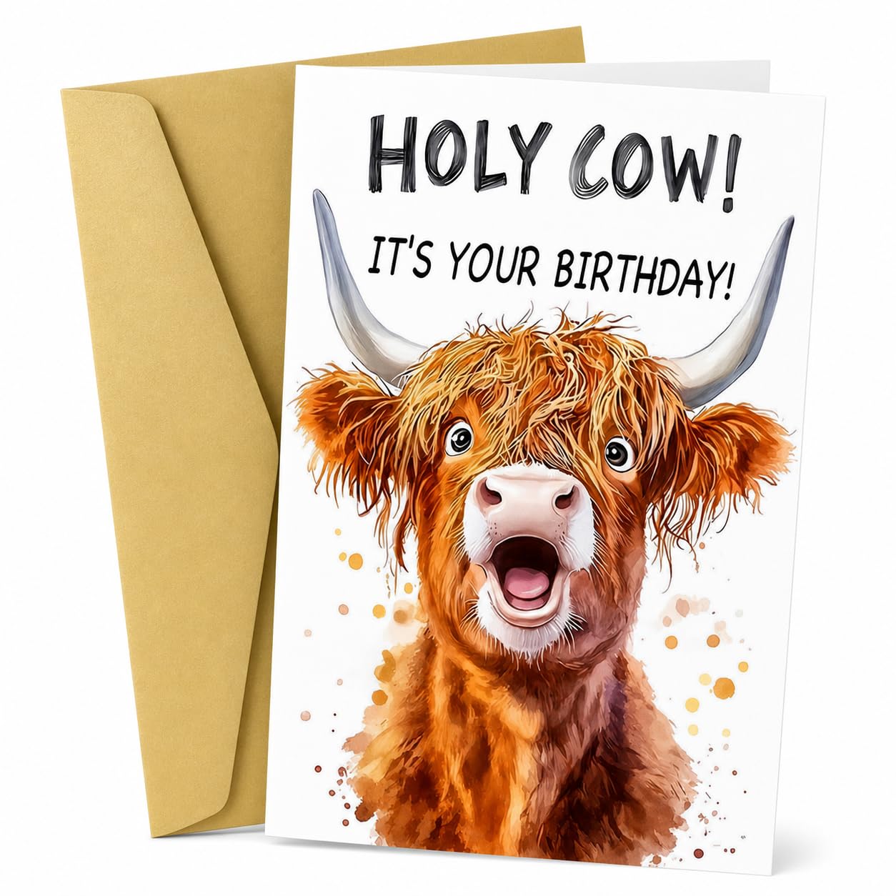 Highland Cow Birthday Cards, 1pc, It's Your Day Farm Animal Design