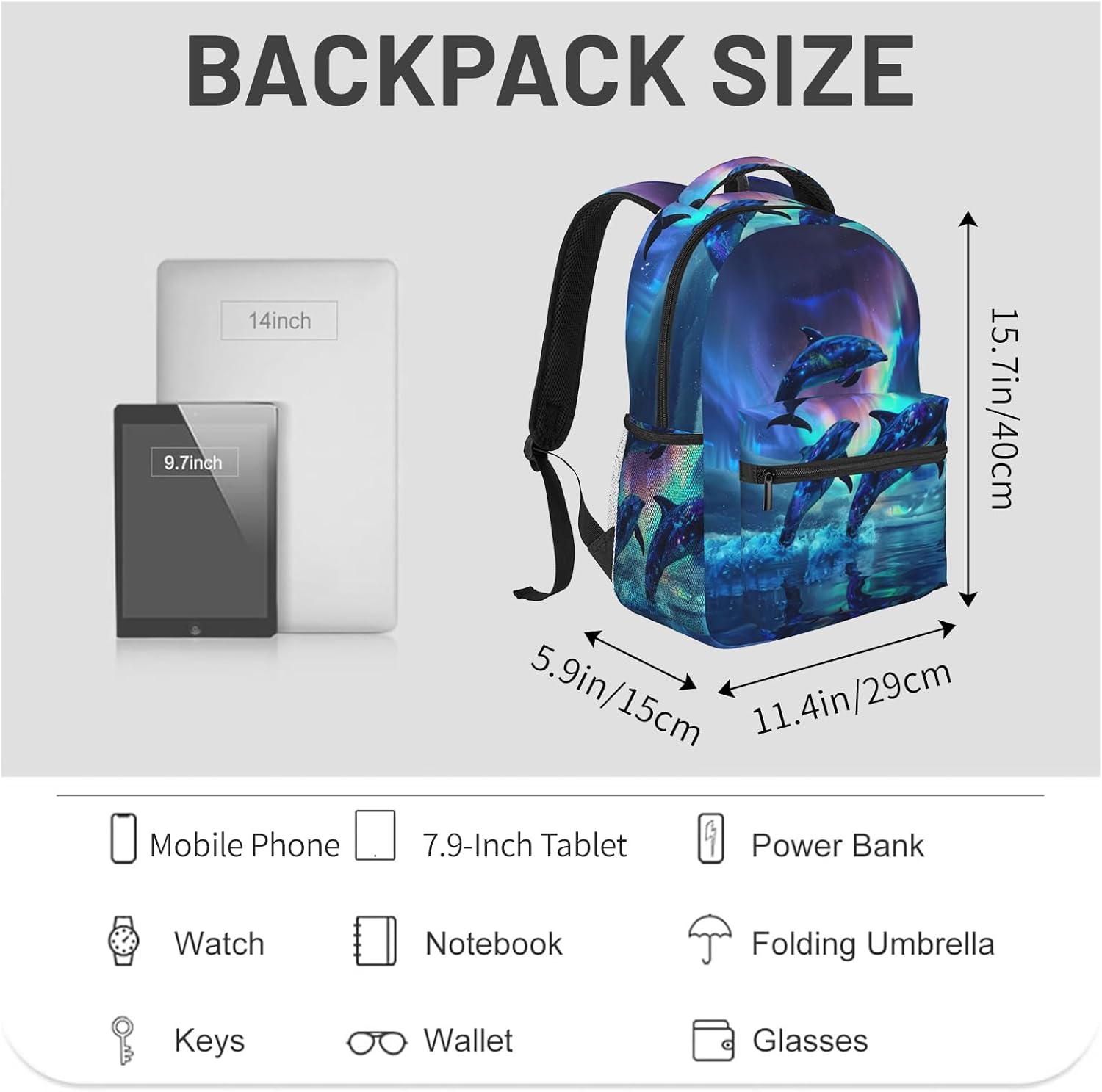 Dolphin Backpack Gifts for Girls Boys Kids Teens, Travel Backpacks Laptop Rucksack, Bookbag, Ocean Dolphin Back Pack Accessories Bags for School, Work, Outdoor Adventures - Image 2