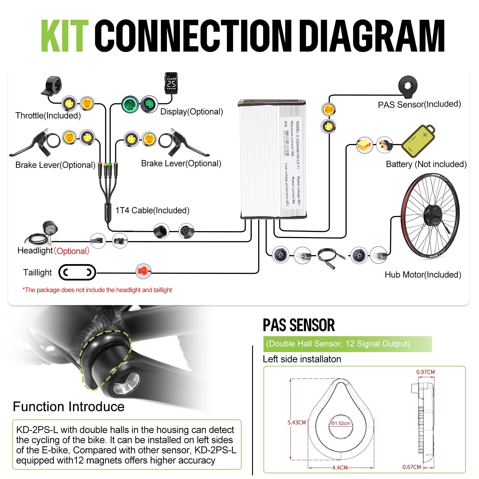 BAFANG 48V-5OOW G020 Delantera 26"/27.5"/29" Kit Electrico Bici Conversión | Kit Conversión Bicicleta Eléctrica Rueda Delantera-20" 26" 27.5" 28" 29" 700C con Batería Opcional, Pantalla y Sensor Pas