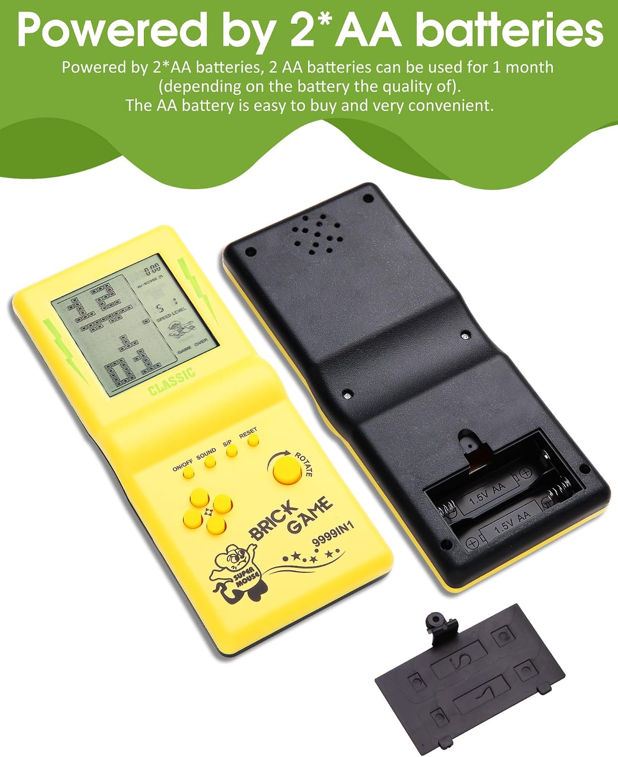 HLF 3.5-inch Large Screen Retro Brick Game Console - Built-in 23 Classic Games, Racing & Tank, Nostalgic Puzzle Console (Yellow)