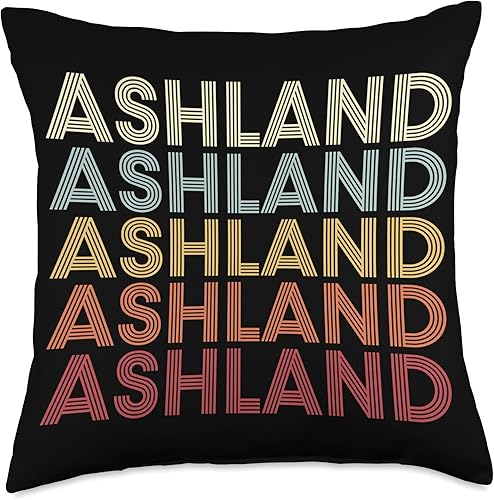 Ashland Massachusetts Ashland MA Retro Vintage Text Throw Pillow, 18x18, Multicolor