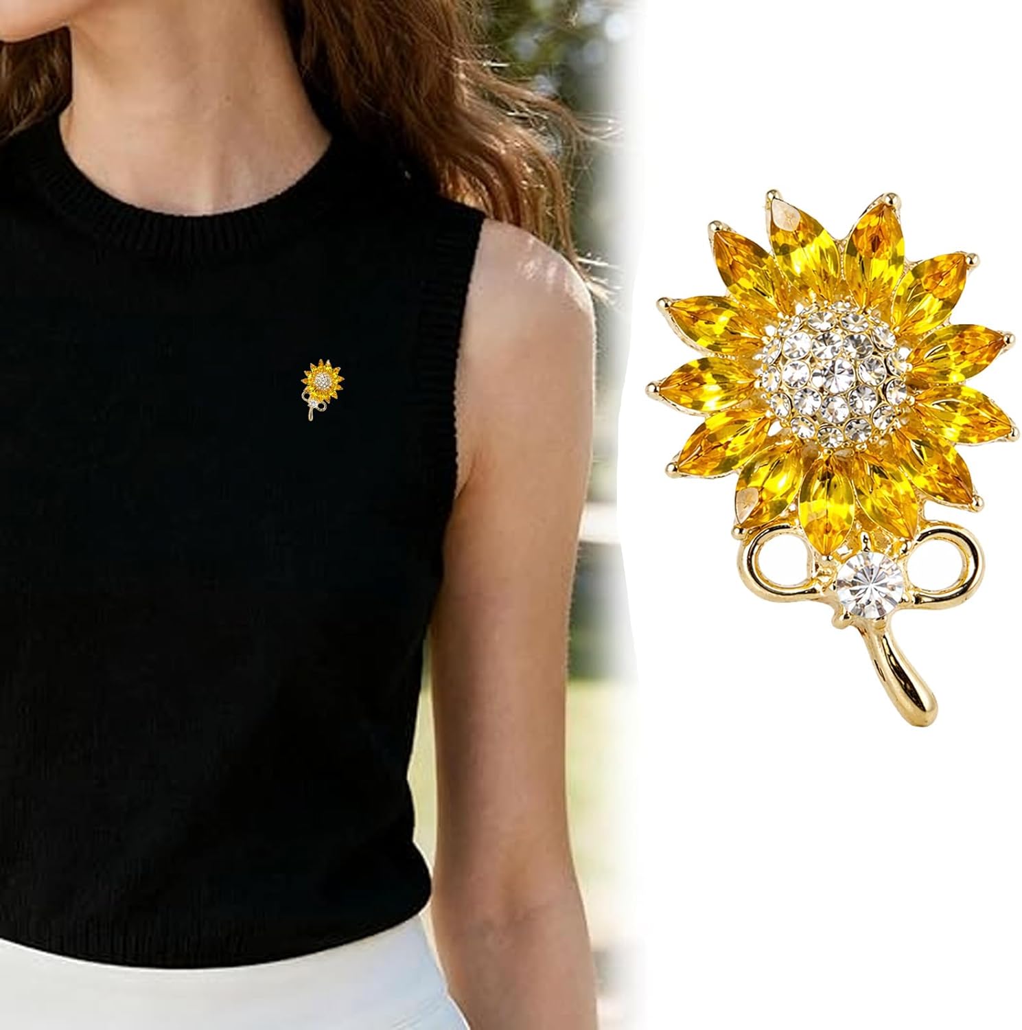 Yellow Sunflower Rhinestone Brooch Pins Crystal Sun Flower Brooches and Pins for Women Fashion Jewelry Gift - Image 7