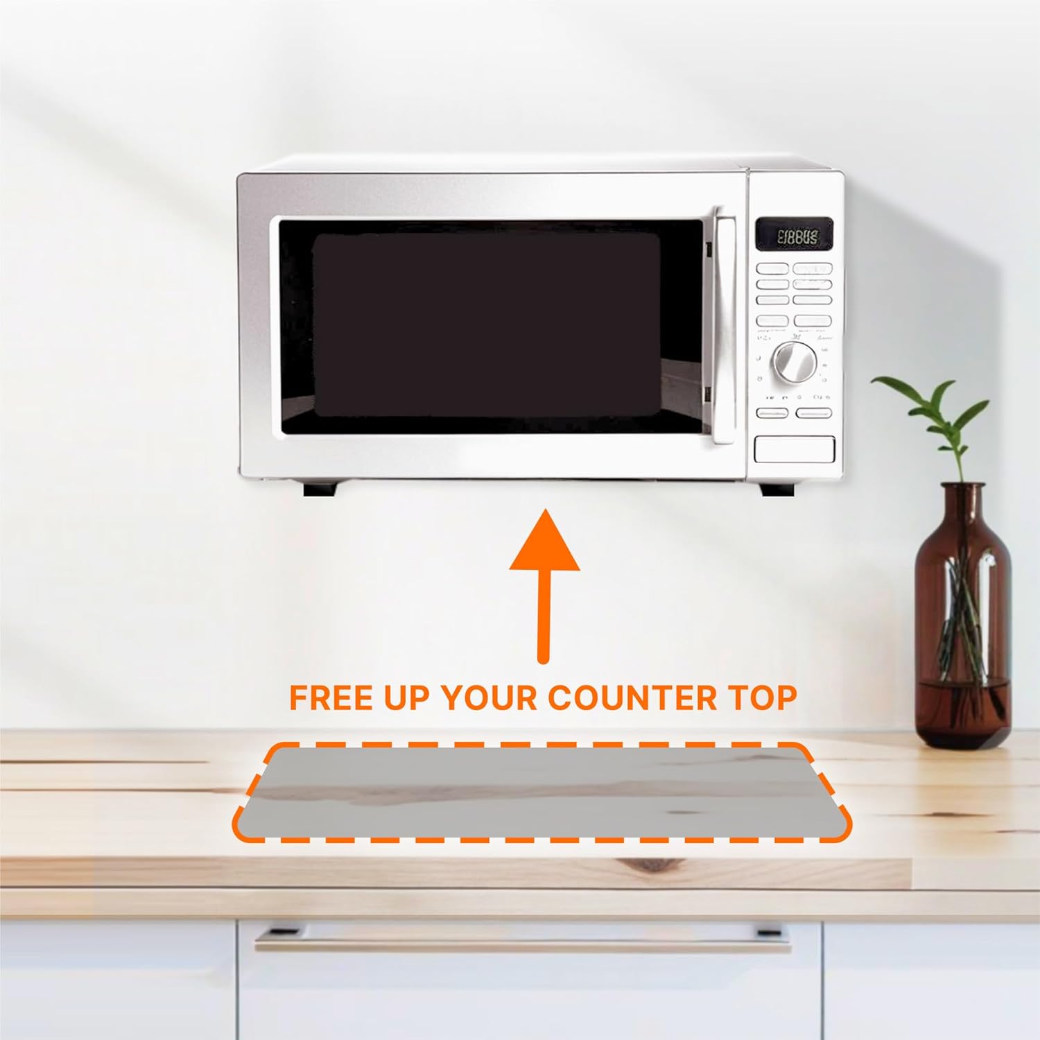 White Microwave Wall Mount Brackets with Full Fixing Kit & Self Adhesive Bumper Pads to Secure Your Microwave When Opening/Closing Door (Black)