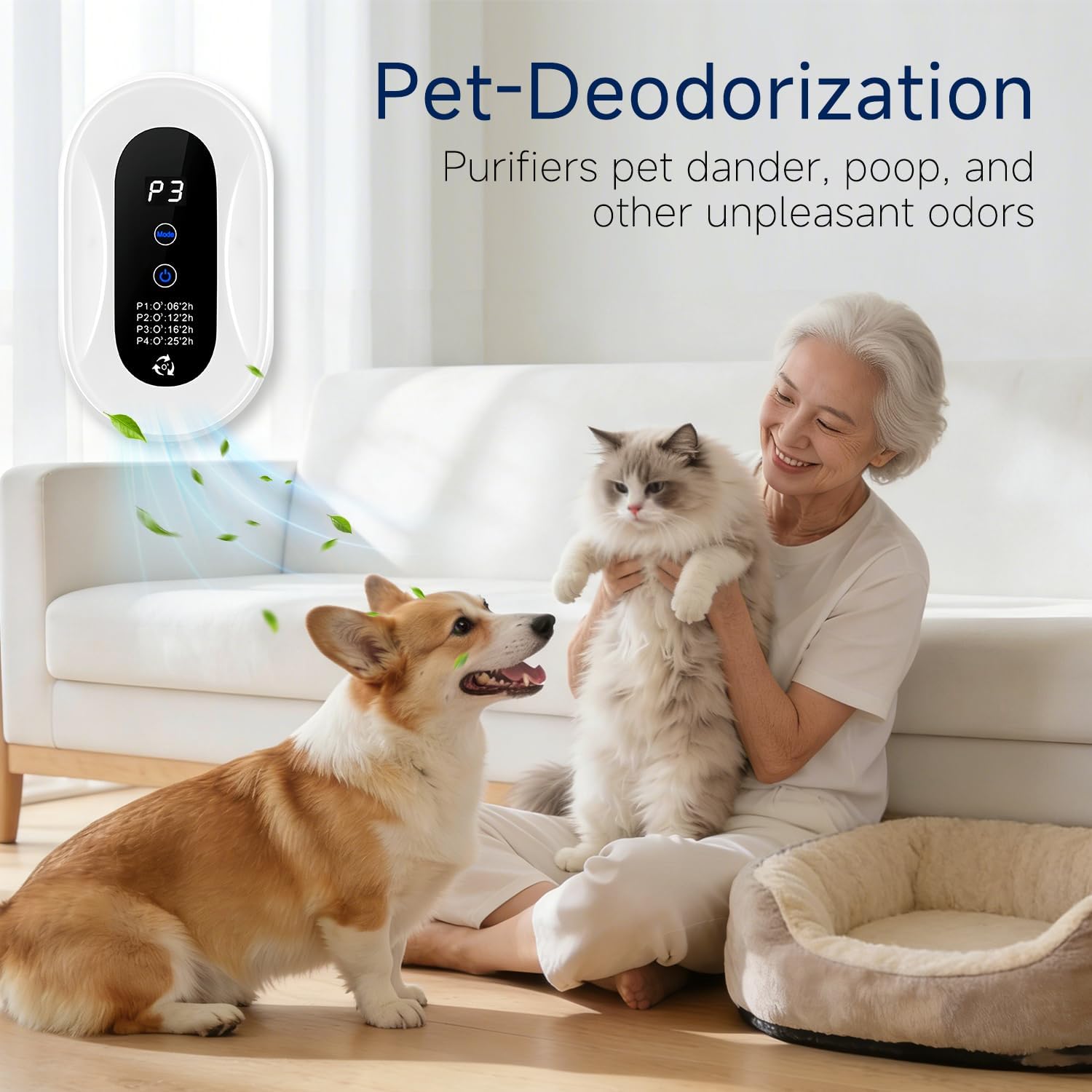 Cat Litter Box Deodorizer Plug In Air Purifier, Room Deodorizer for House Pet Odor, Negative Ion Portable Air Cleaner Suitable for Bathroom, Kitchen, Living Room & Pet Areas
