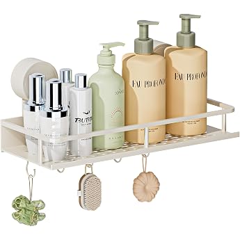 Wisfame Suction Cup No Drilling Shower Shelf 10 kg Load Capacity Bathroom Shelf for Shampoo Conditioner Removable and Rustproof Bathroom Organiser with Large Capacity White