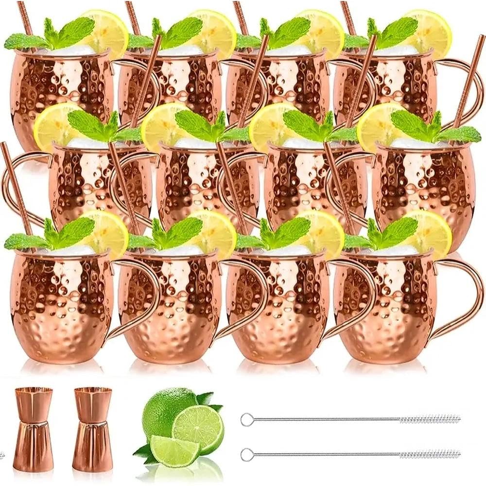 Moscow Mule Copper Mugs- Set of 12 Copper Plated Stainless Steel Mug 18oz, for Chilled Drinks (12 pcs)
