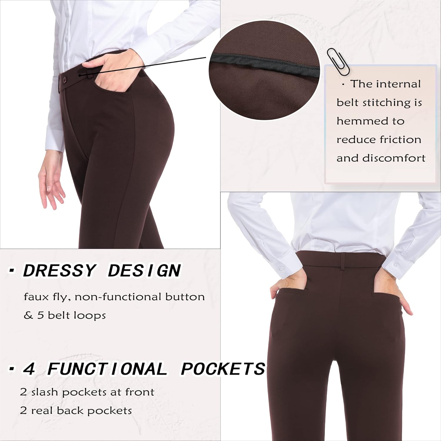 ZTN Women's Stretchy Dress Pants 28"/30" Pull-on Trousers Straight Leg Slacks 4 Pockets Plus Size for Work Business Casual - Image 5