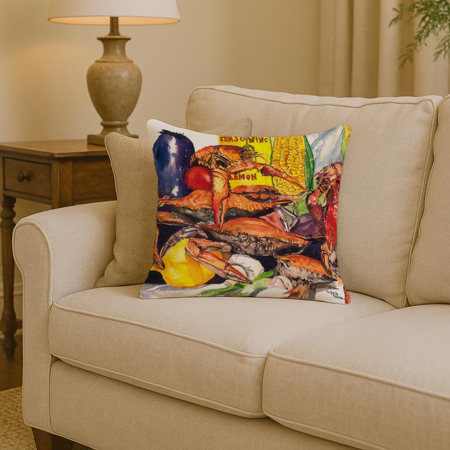 Caroline's Treasures 1016PW1414 Veron's and Crabs Fabric Decorative Pillow Machine Washable, Indoor Outdoor Decorative Pillow for Couch, Bed or Patio, 14Hx14W