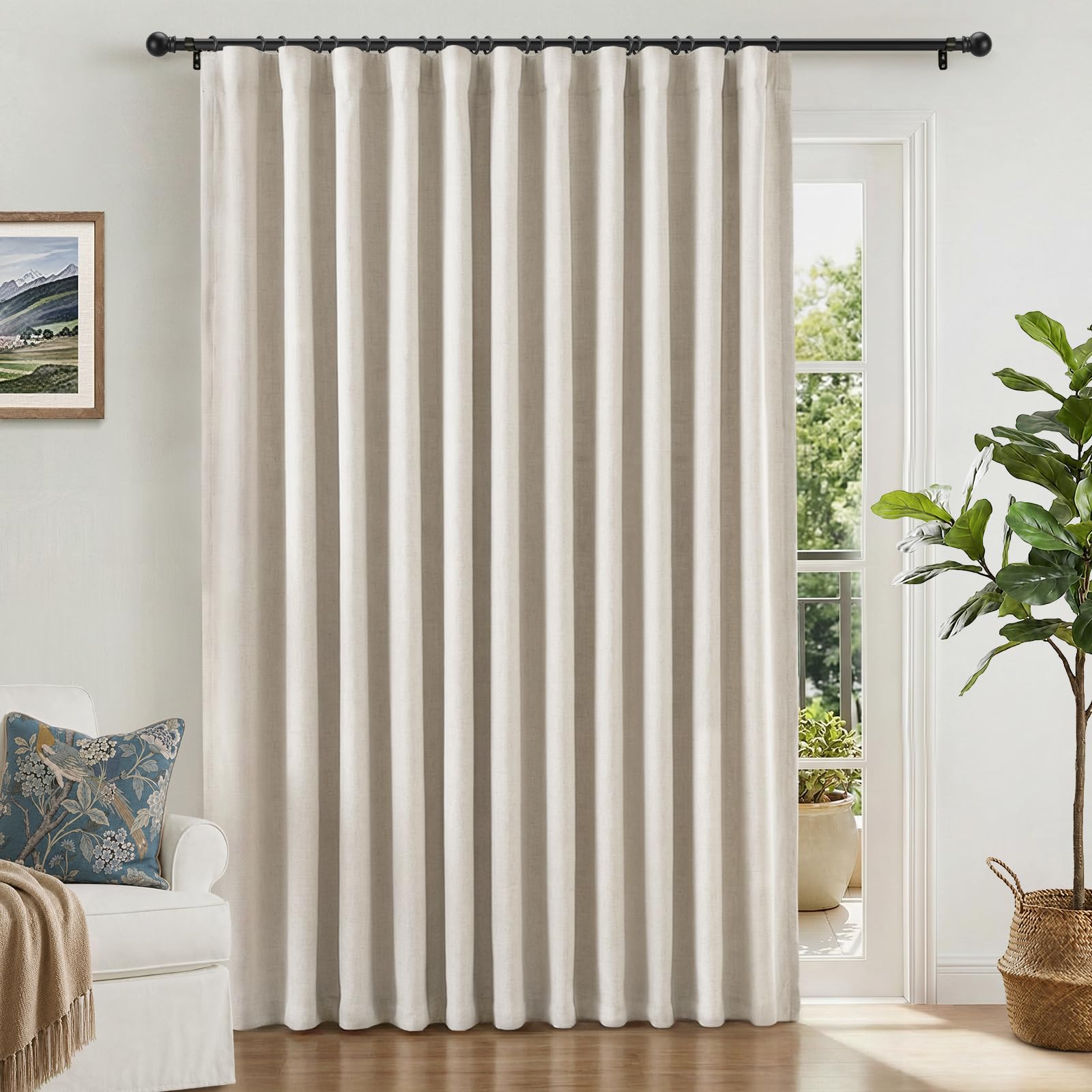INOVADAY Linen Textured 100% Blackout Sliding Door Curtains 102x108 Beige