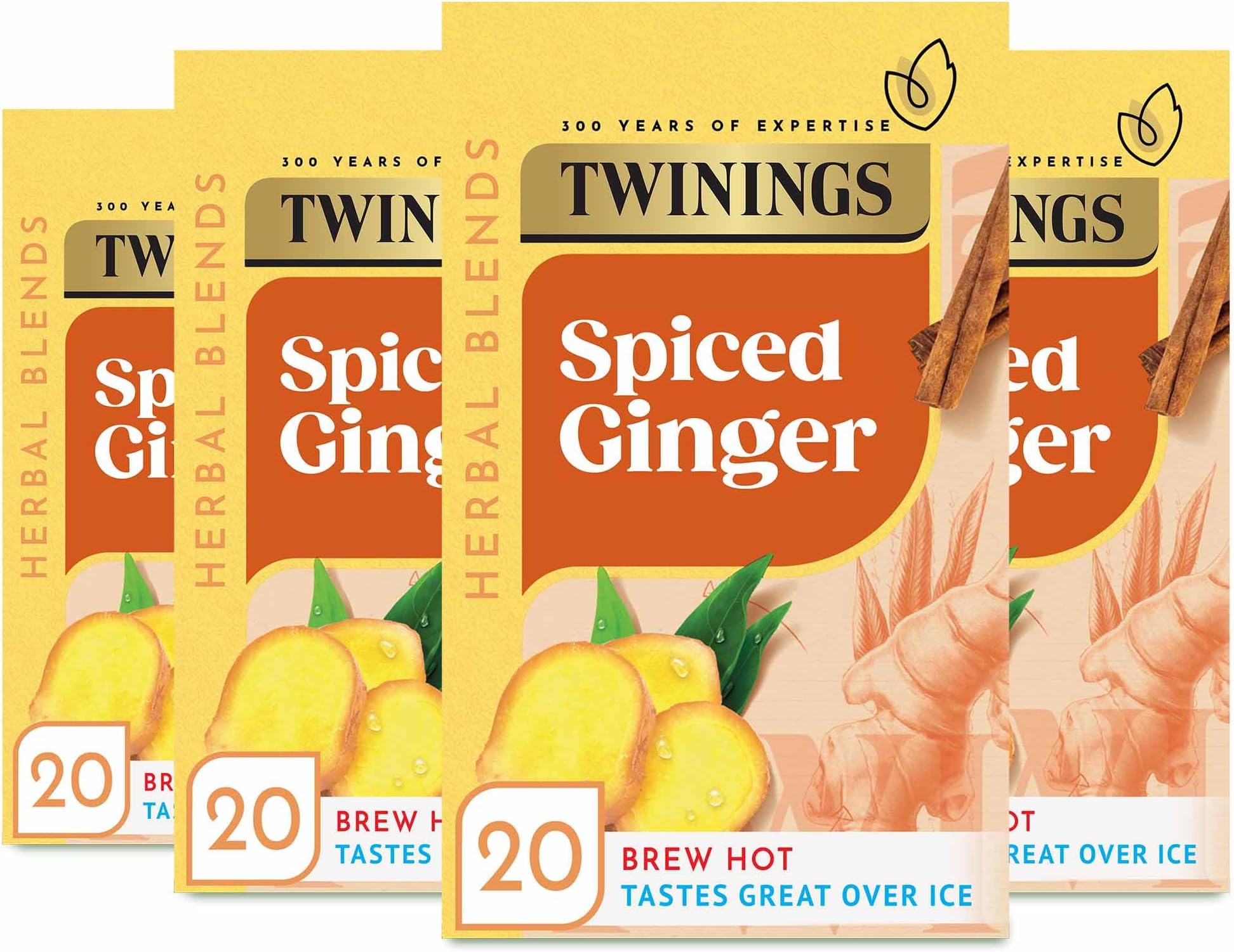 Ginger Flavoured Tea - 80 Biodegradable Tea Bags (4 x 20 Bags) | Warming Herbal Blend | Caffeine-Free | for Convenience and Freshness