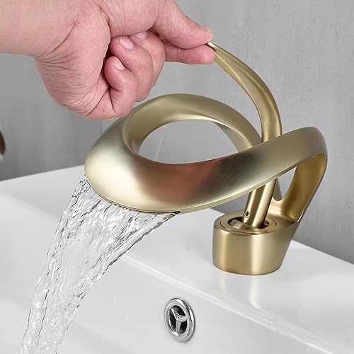 Miniatura 6 de AUU - Elegante grifo de lavabo de baño de un solo agujero, grifo de lavabo de latón sólido, grifo de lavabo de una sola manija con línea de