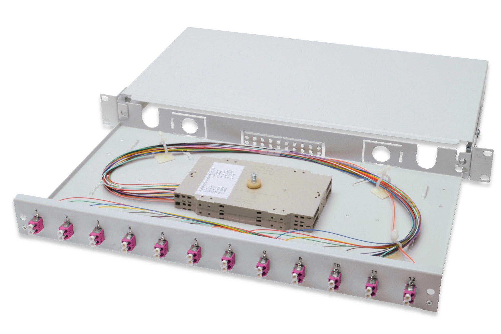 DIGITUS LWL Splice Box 12 LC Couplings - OM4-1HE 19 Inch - Multi-Mode Duplex - With Splice Cassette - Rack Installation