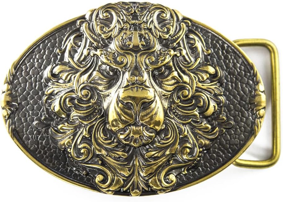 Leather belt with buckle King Lion, Handmade animal male lion head solid brass belt buckle on leather belt