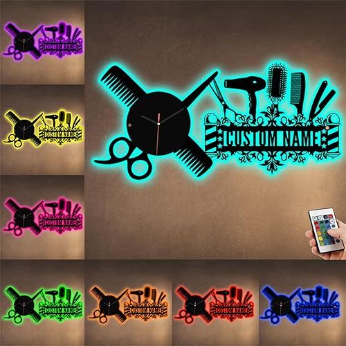 Miniatura 5 de Reloj de pared con nombre personalizado para dormitorio, sala de estar, cocina, barbería, peluquería, peluquería, herramienta de peluquería,