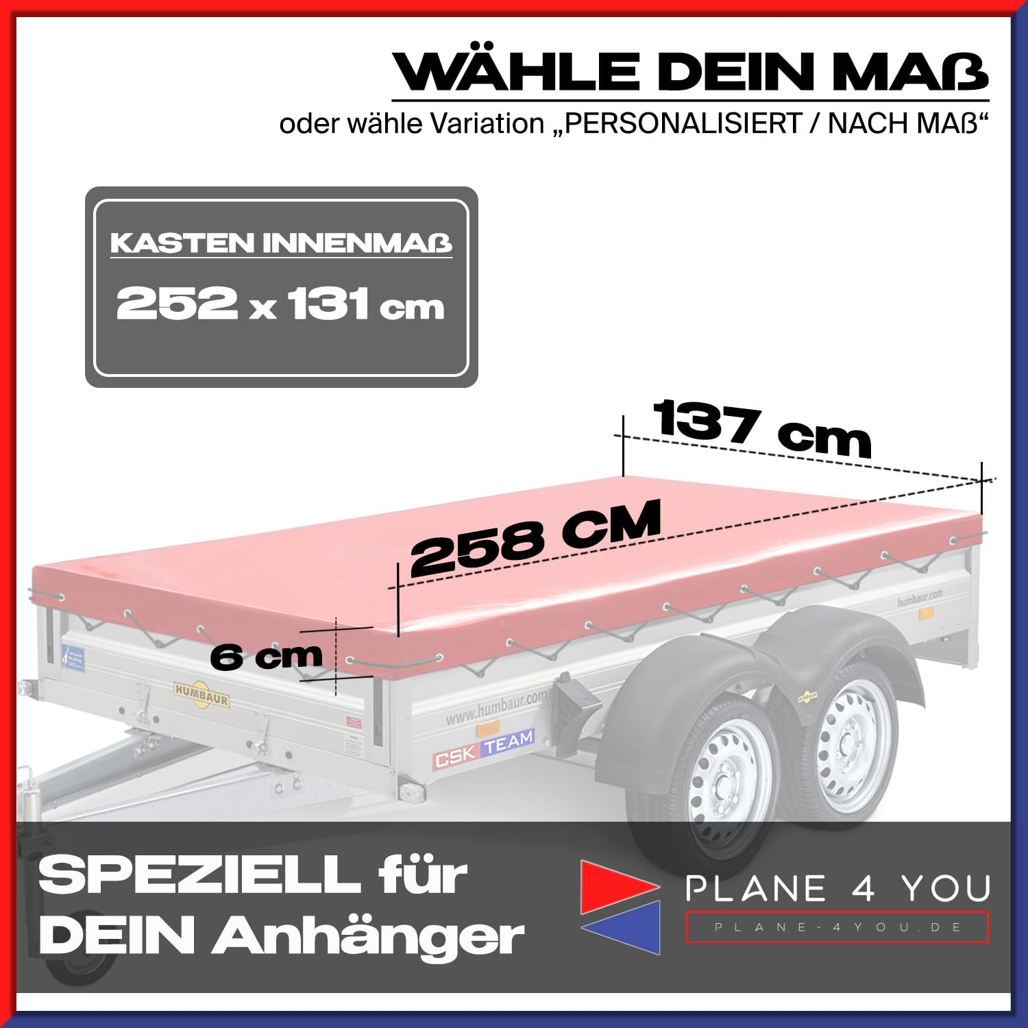Hochwertige Humbaur 258 x 137 cm Anhängerplane - wasserdichte Anhänger Plane nach Maß - Flachplane - Hochglanz Anthrazit