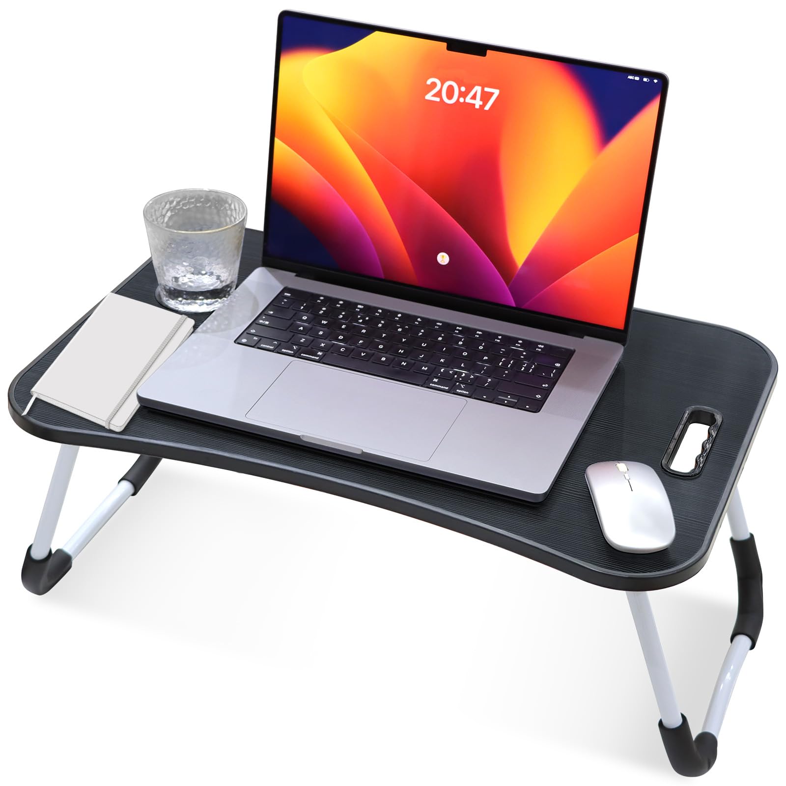Hoomtop Black Laptop Desk, Laptop Bed Table With Foldable Legs And Cup Slot Reading Book Holder Notebook Bed Terrace Balcony (Black)