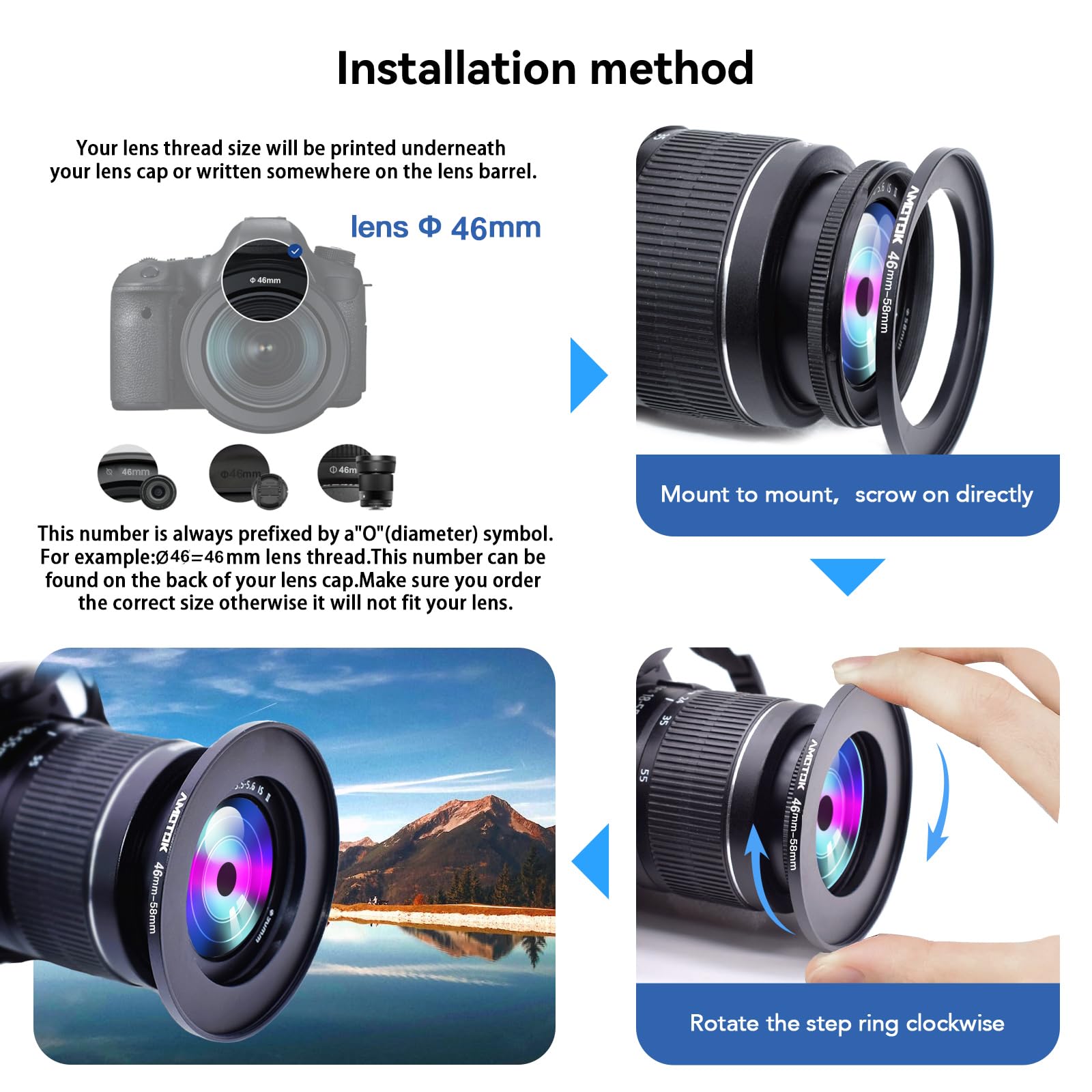 46mm Lens to 58mm Camera Lens Adapter,46mm to 58mm Filter Step-Up Adapter Ring,Compatible All 58mm Filter Accessory — view 6