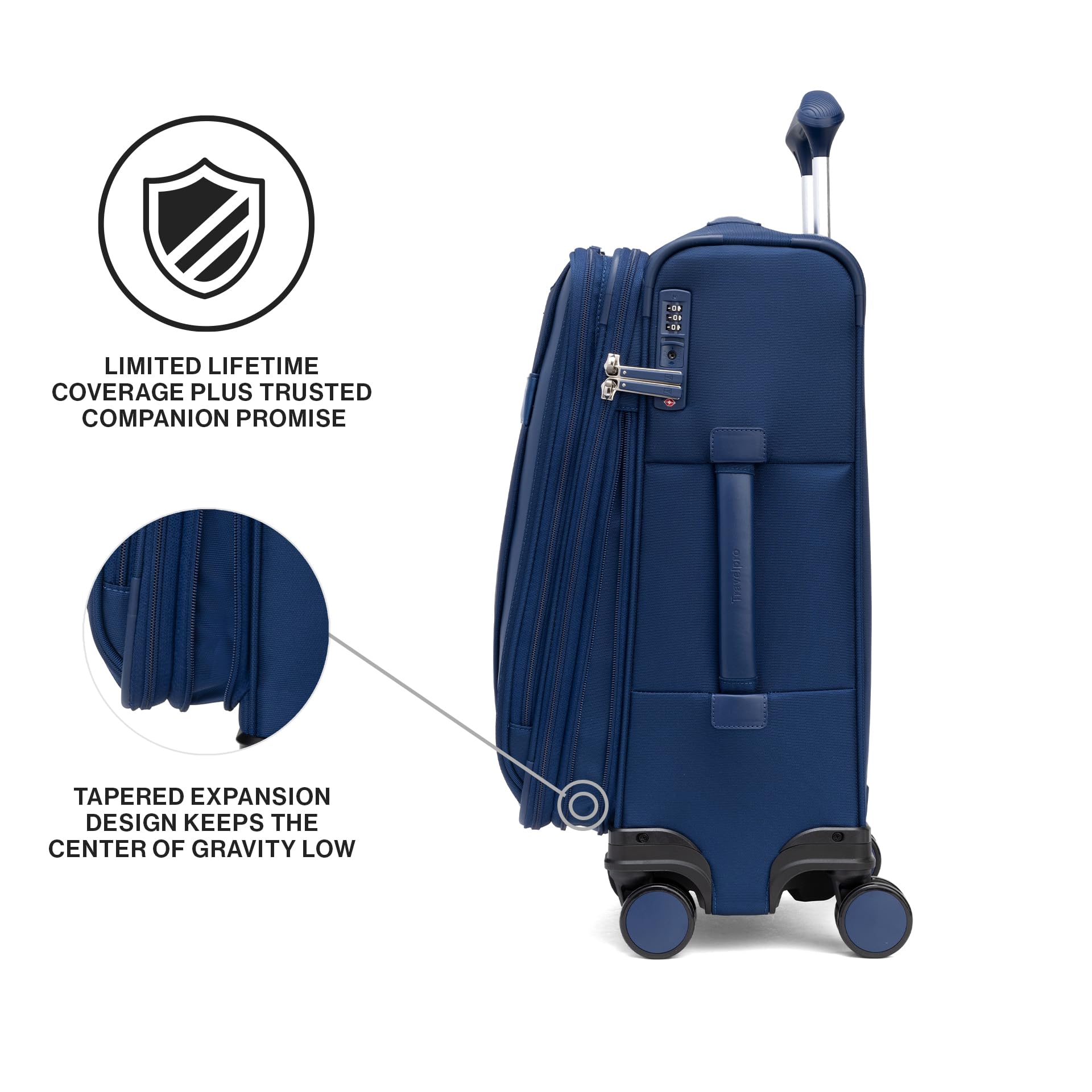 Travelpro Versack + lekki bagaż podręczny Softside, możliwość rozszerzenia, 8 spinerów, zamek TSA, dla mężczyzn i kobiet, bagaż podręczny, 53,3 cm, niebieski (niebieski (Estate Blue), worek z
