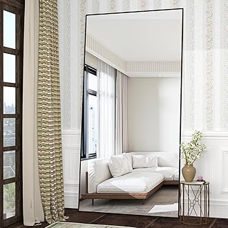 CASSILANDO 180 x 80 cm Standing Mirror, Floor Against Wall for Bedroom, Aluminum Alloy Frame, Hanging or Leaning, Full Body Mirrors for Bedroom Living Room, Black