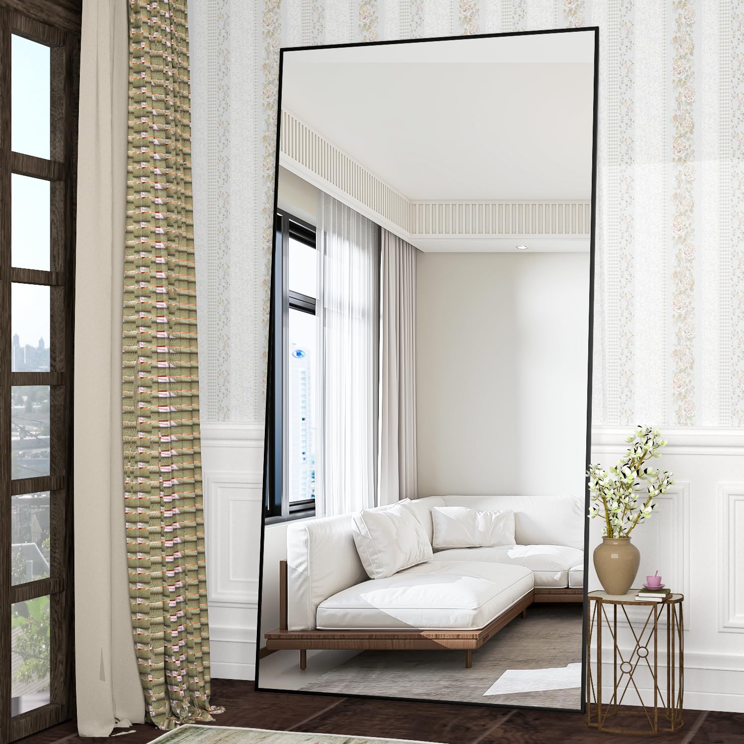 CASSILANDO 180 x 80 cm Standing Mirror, Floor Against Wall for Bedroom, Aluminum Alloy Frame, Hanging or Leaning, Full Body Mirrors for Bedroom Living Room, Black