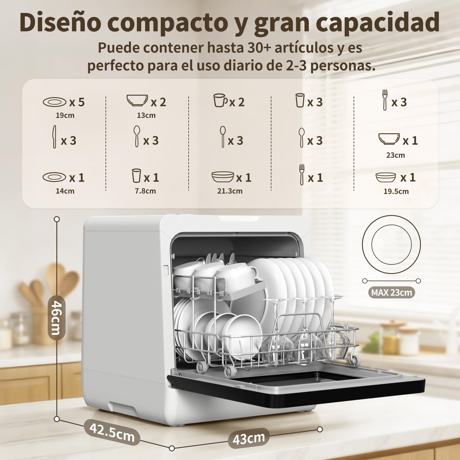IsEasy Mini Lavavajillas de Encimera 5L sin Instalación, 3 Cubiertos